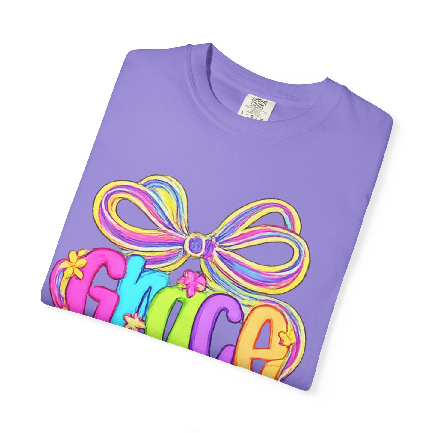 Grace rainbow bow T-shirt | Scripture 2 Corinthians 12:9