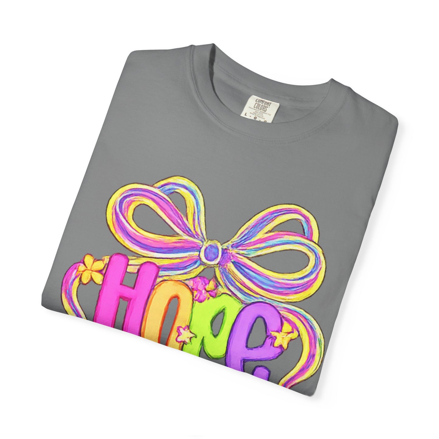 Hope Ribbon graphic T-shirt | colorful bow lettering, pastel 90s vibe