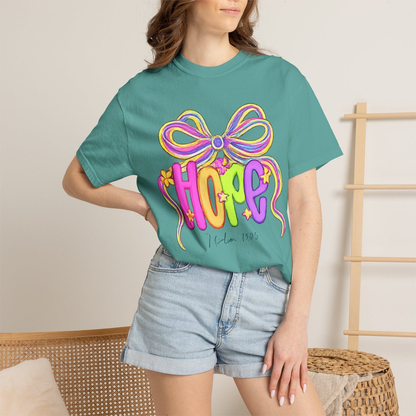 Hope Ribbon graphic T-shirt | colorful bow lettering, pastel 90s vibe