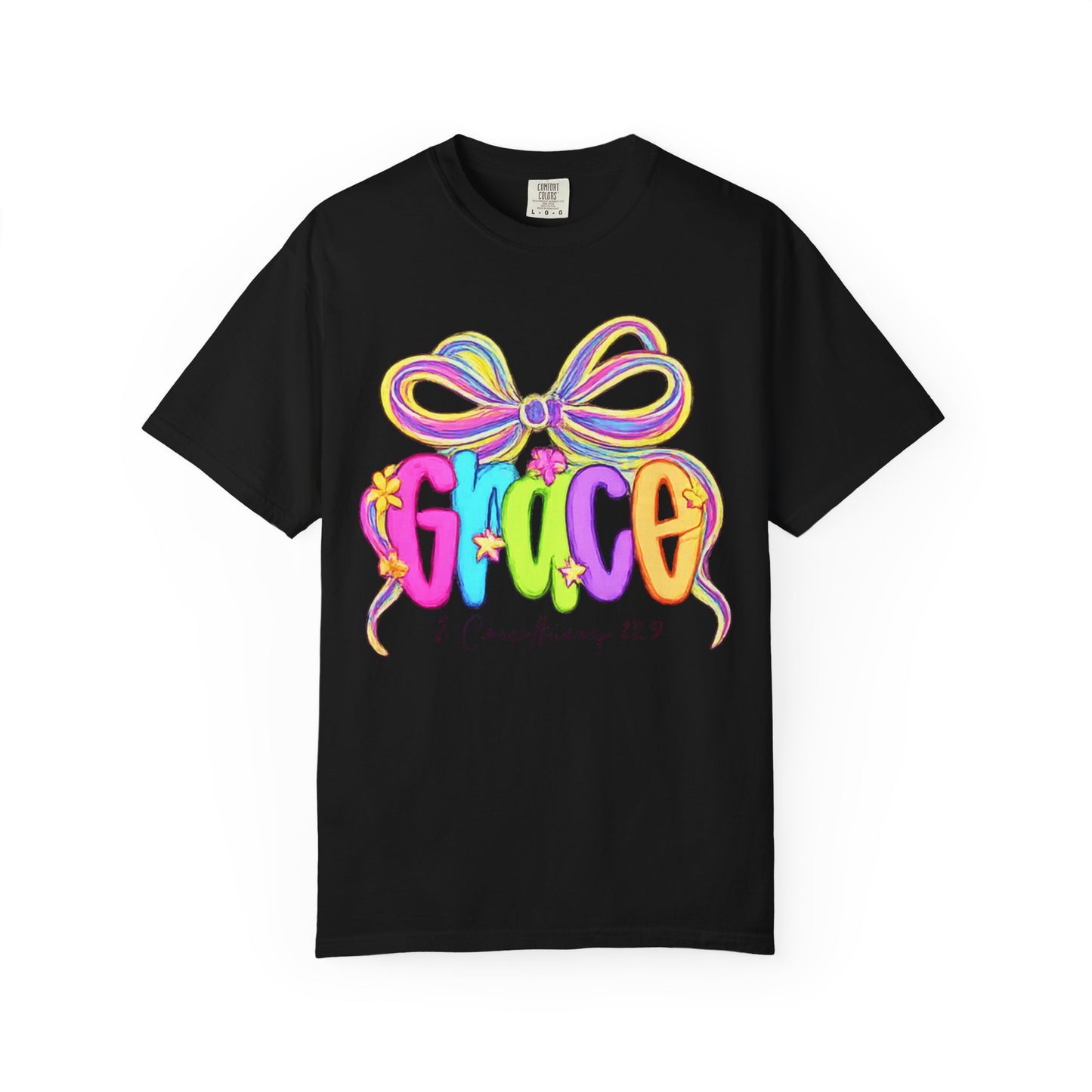 Grace rainbow bow T-shirt | Scripture 2 Corinthians 12:9