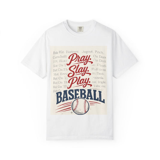Pray Slay Play Baseball T-shirt | Vintage Baseball Graphic