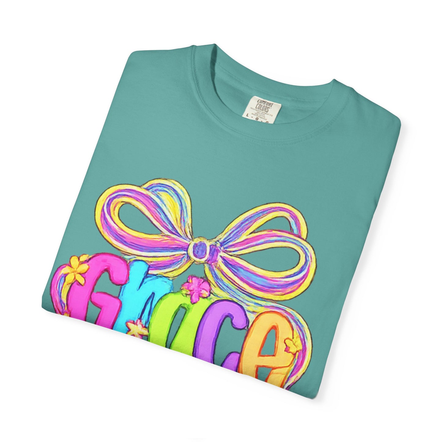 Grace rainbow bow T-shirt | Scripture 2 Corinthians 12:9