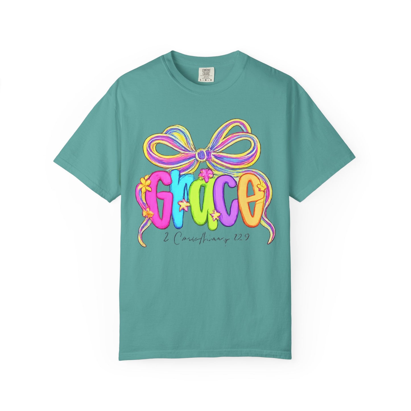 Grace rainbow bow T-shirt | Scripture 2 Corinthians 12:9