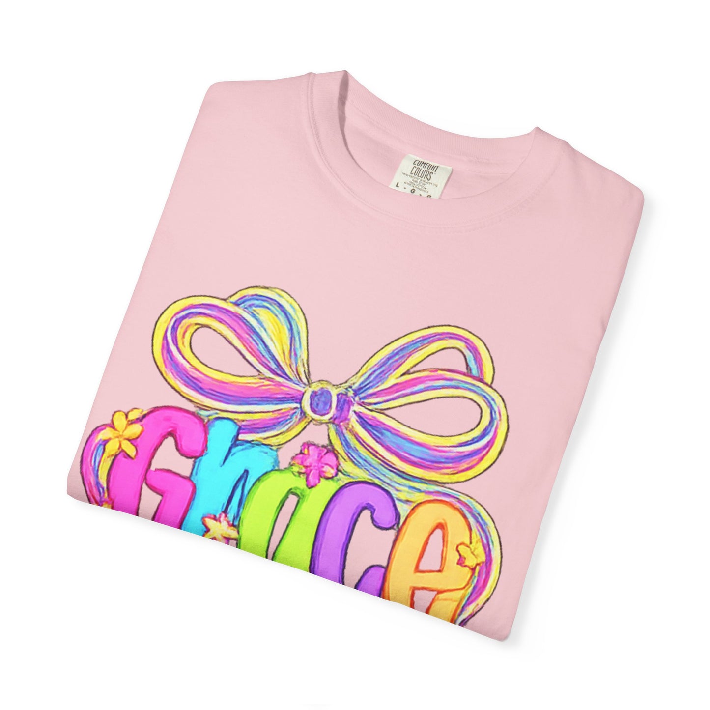 Grace rainbow bow T-shirt | Scripture 2 Corinthians 12:9