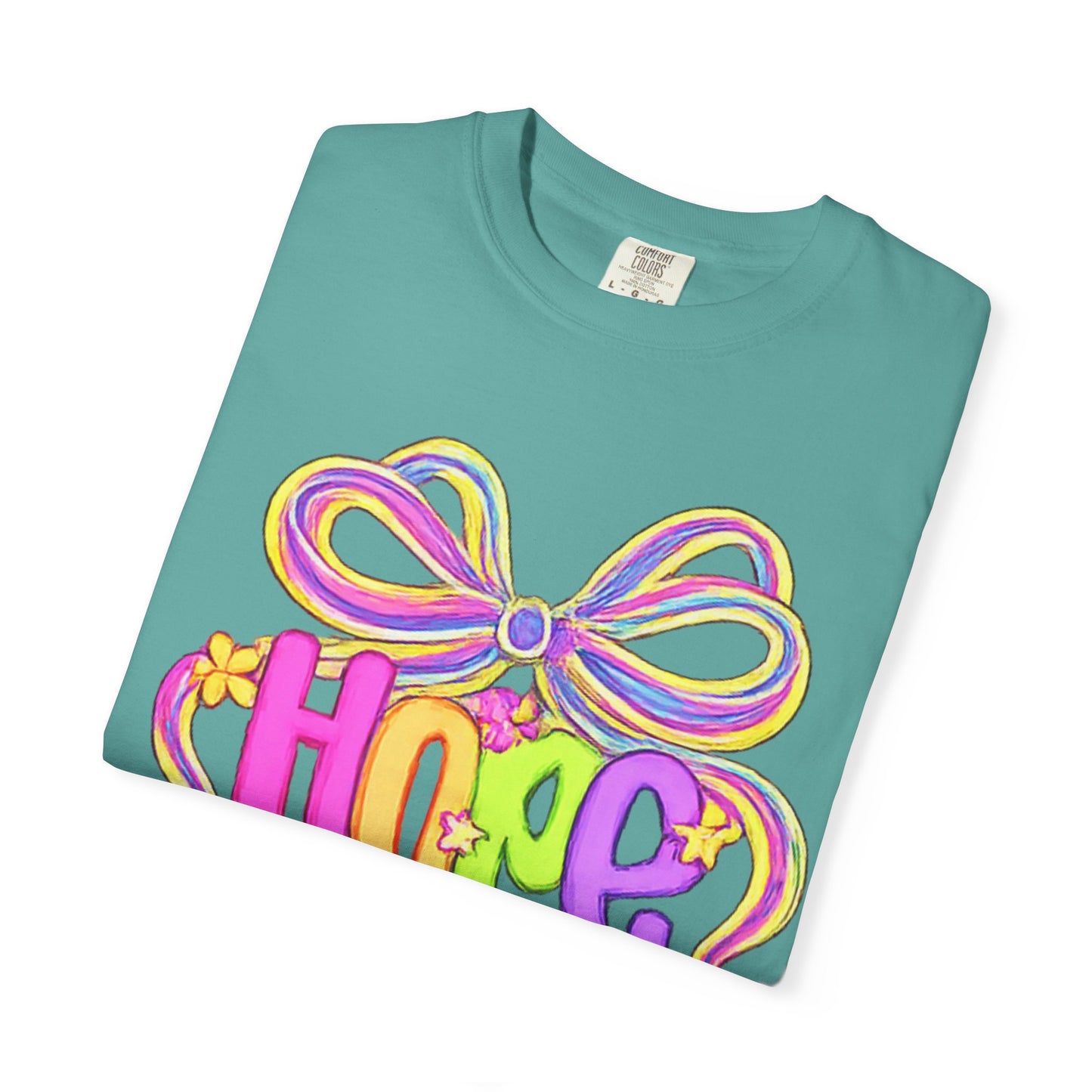Hope Ribbon graphic T-shirt | colorful bow lettering, pastel 90s vibe