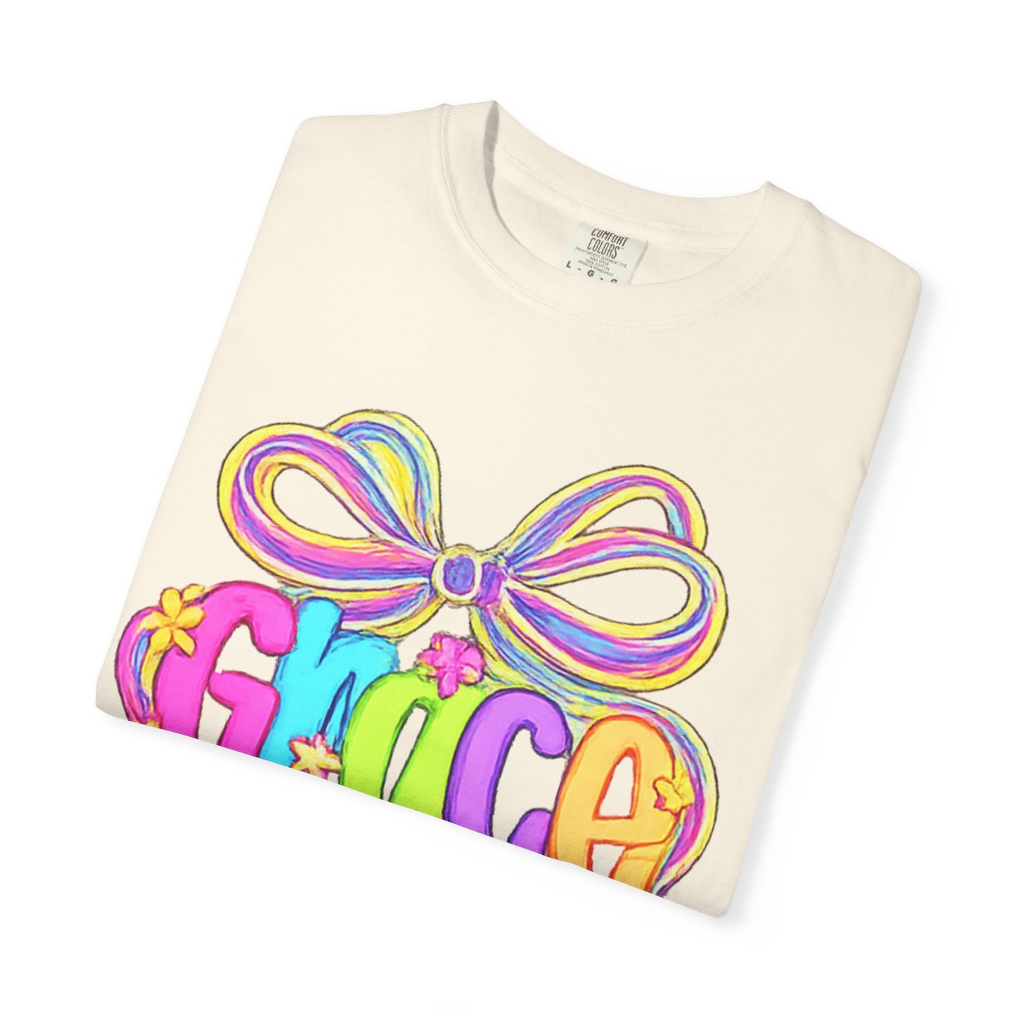 Grace rainbow bow T-shirt | Scripture 2 Corinthians 12:9