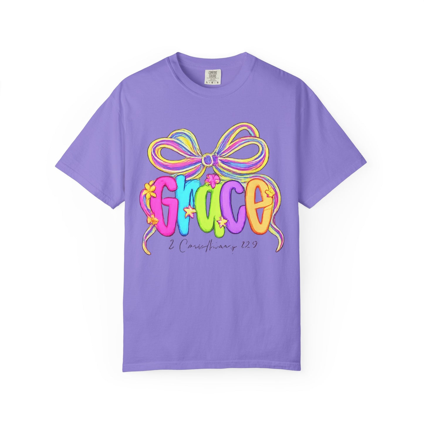 Grace rainbow bow T-shirt | Scripture 2 Corinthians 12:9