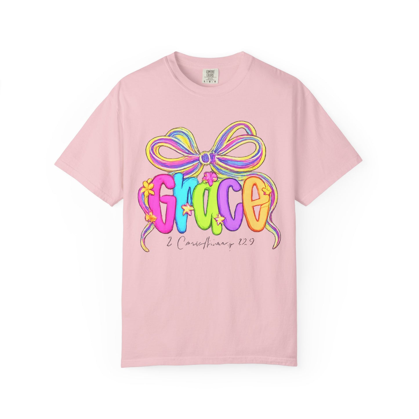 Grace rainbow bow T-shirt | Scripture 2 Corinthians 12:9