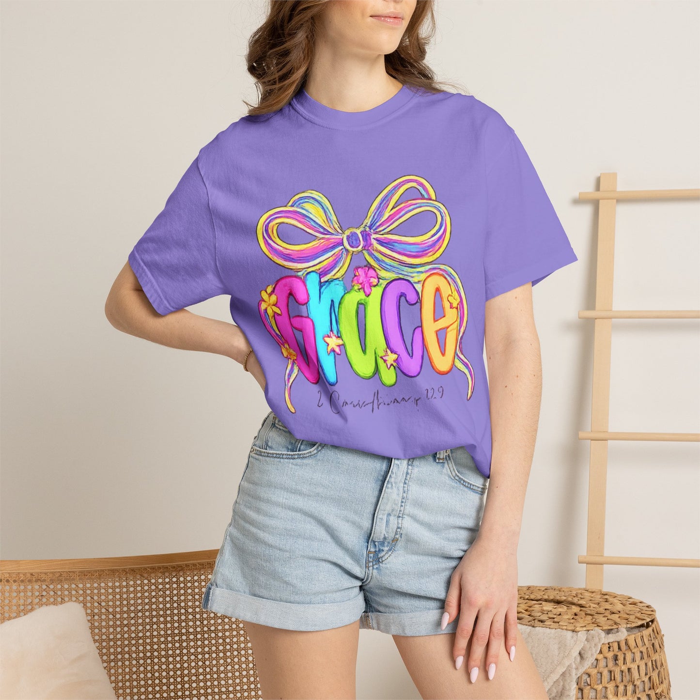 Grace rainbow bow T-shirt | Scripture 2 Corinthians 12:9