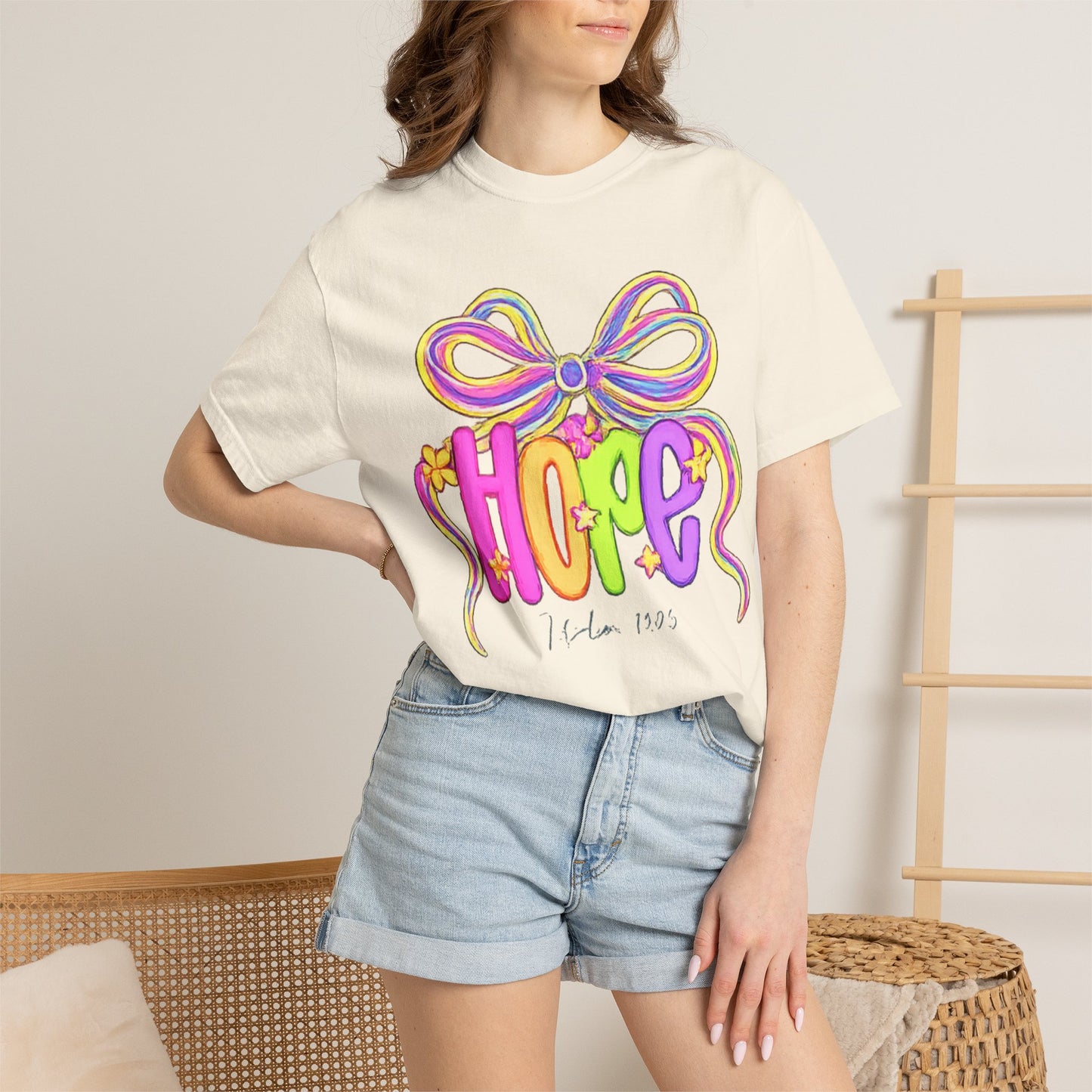 Hope Ribbon graphic T-shirt | colorful bow lettering, pastel 90s vibe