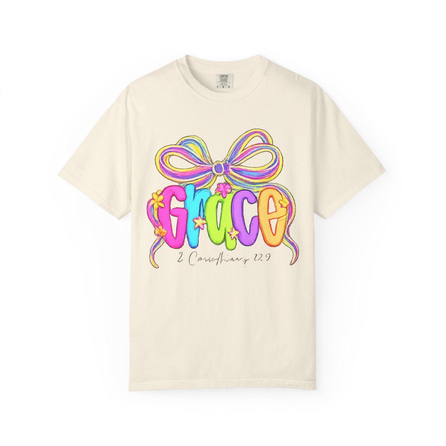 Grace rainbow bow T-shirt | Scripture 2 Corinthians 12:9