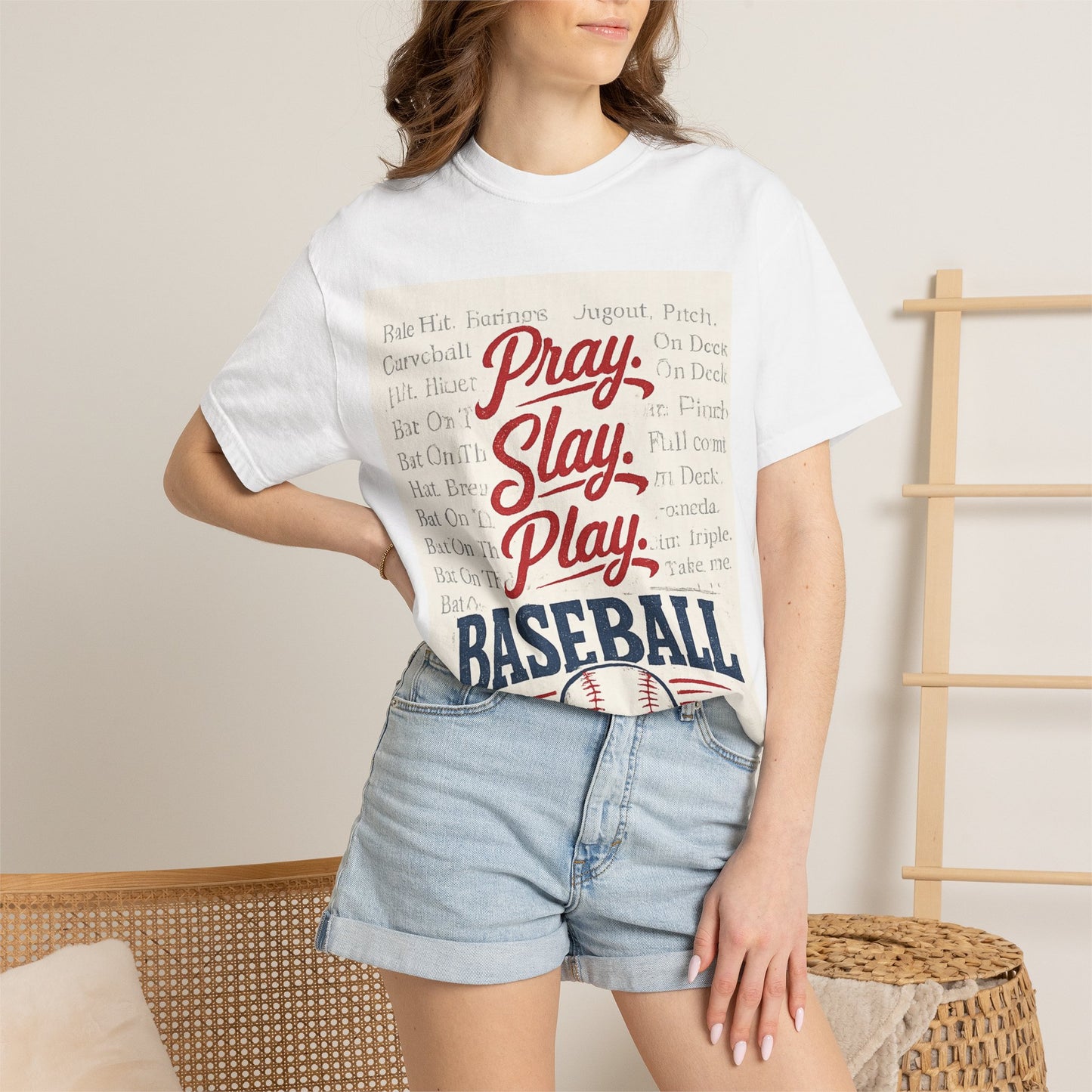 Pray Slay Play Baseball T-shirt | Vintage Baseball Graphic