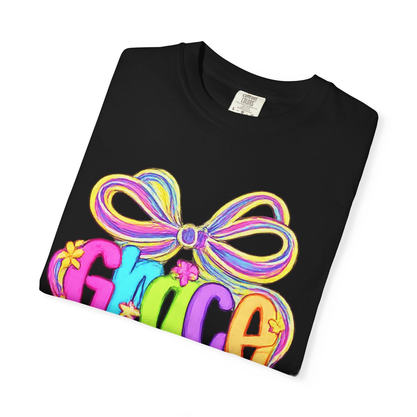 Grace rainbow bow T-shirt | Scripture 2 Corinthians 12:9