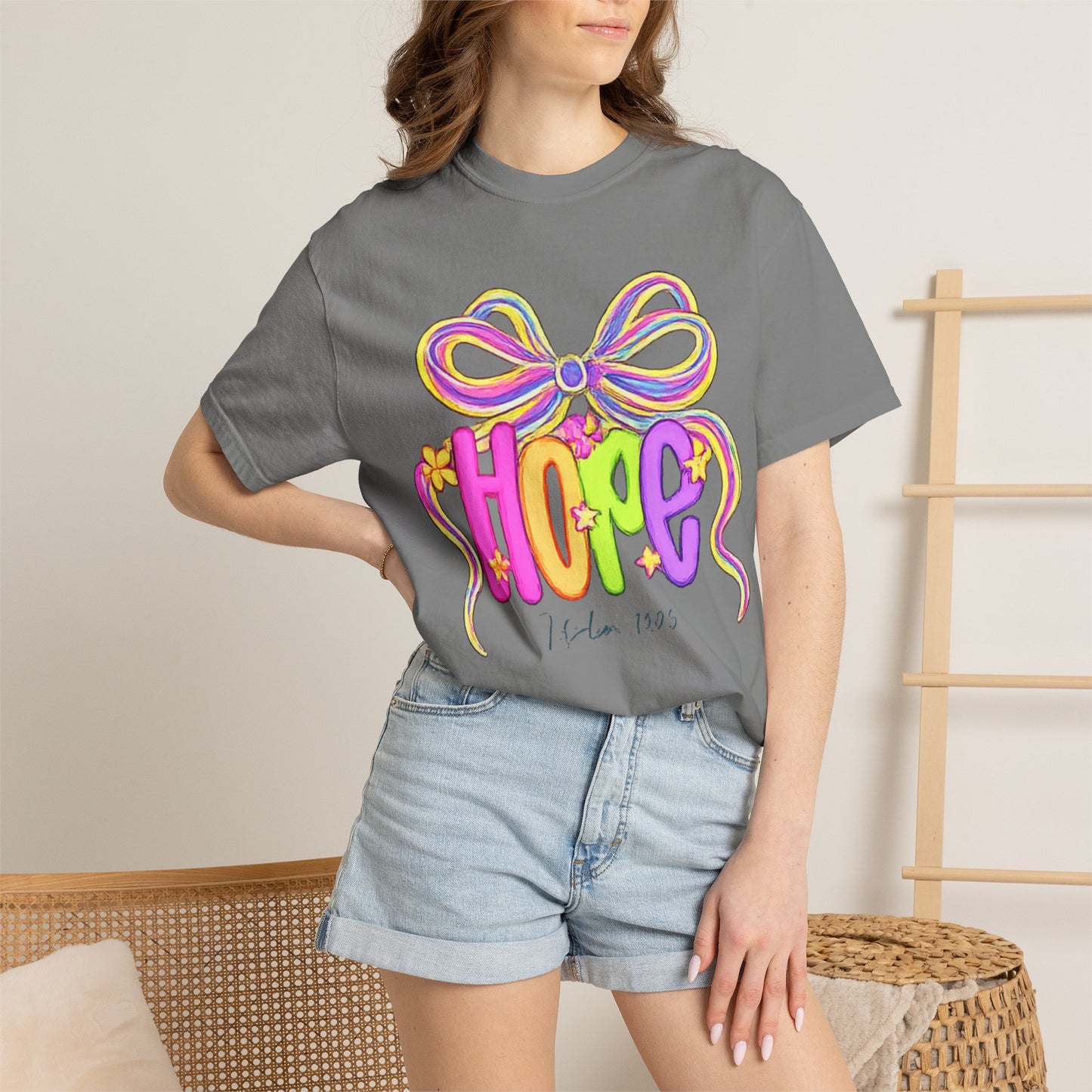 Hope Ribbon graphic T-shirt | colorful bow lettering, pastel 90s vibe