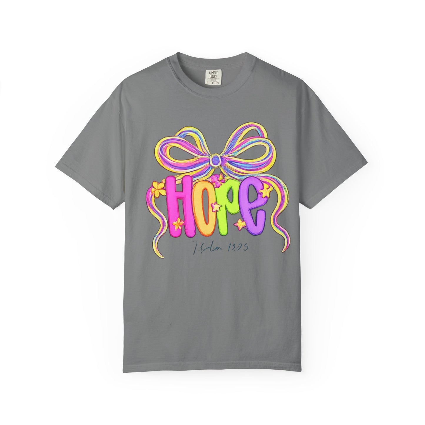 Hope Ribbon graphic T-shirt | colorful bow lettering, pastel 90s vibe