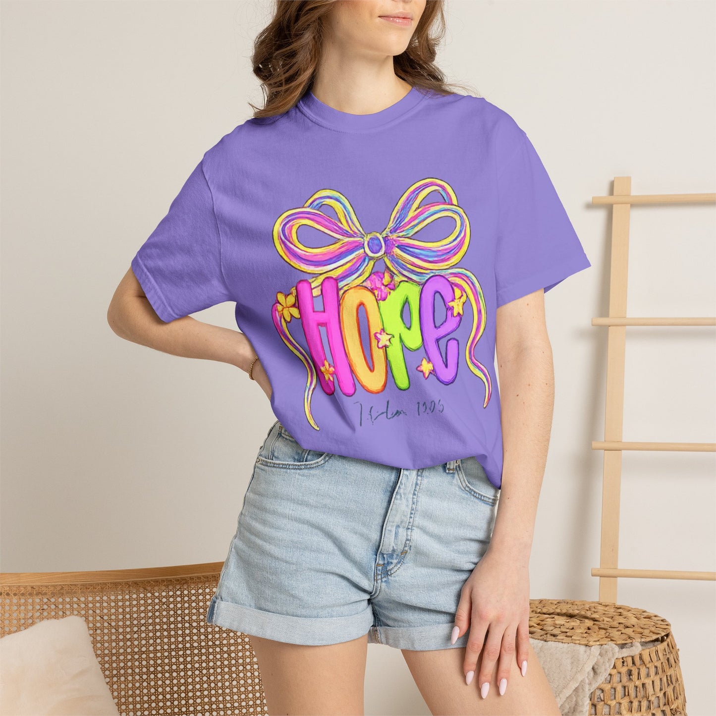 Hope Ribbon graphic T-shirt | colorful bow lettering, pastel 90s vibe