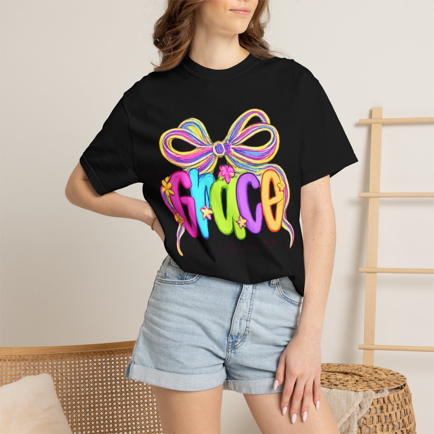 Grace rainbow bow T-shirt | Scripture 2 Corinthians 12:9