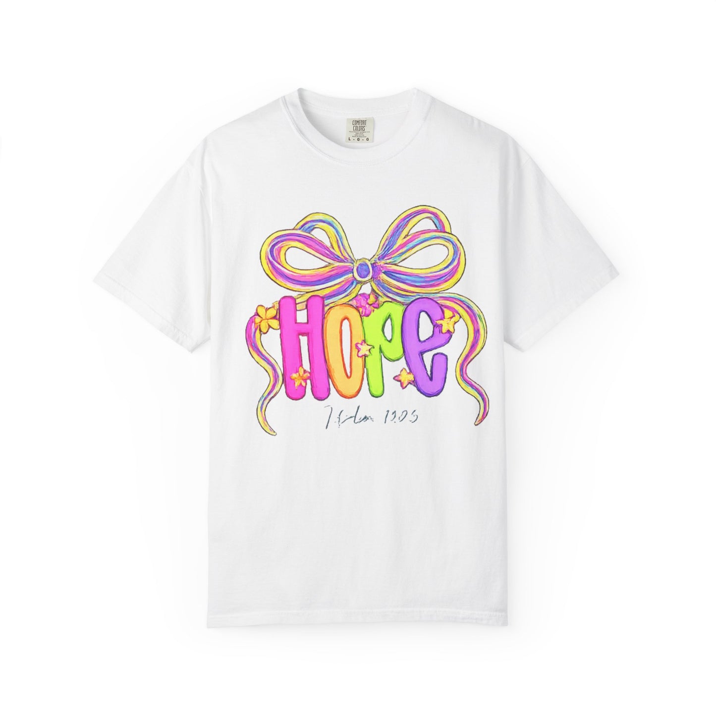 Hope Ribbon graphic T-shirt | colorful bow lettering, pastel 90s vibe