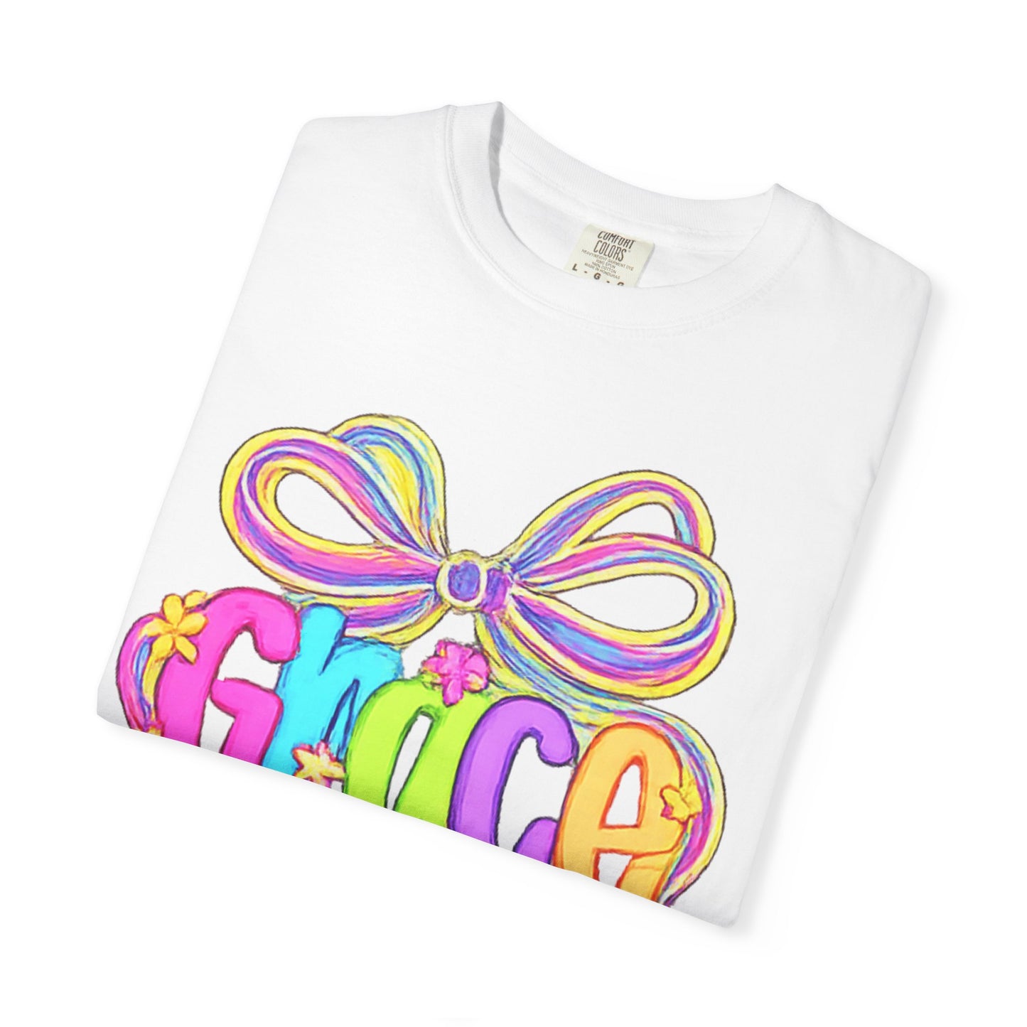 Grace rainbow bow T-shirt | Scripture 2 Corinthians 12:9